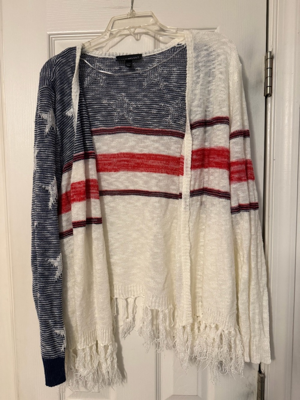 Lane Bryant Red, White & Blue Fringe Open-Front Cardigan
